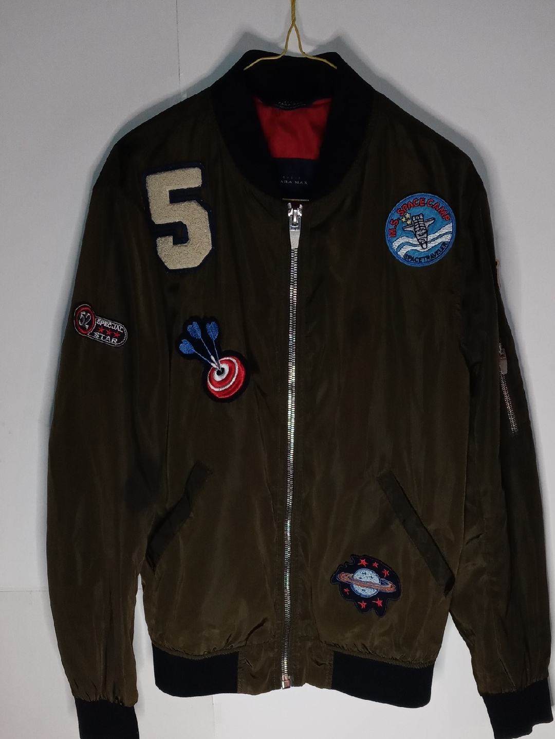 Zara Man Basic Khaki Patch Bomber Jacket